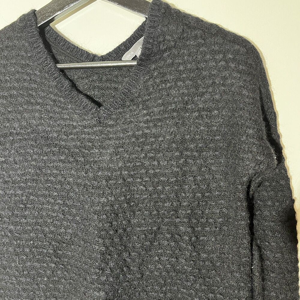Vince Textured V-Neck Sweater Black Wool Merino Alpaca Camel Size XS. d411